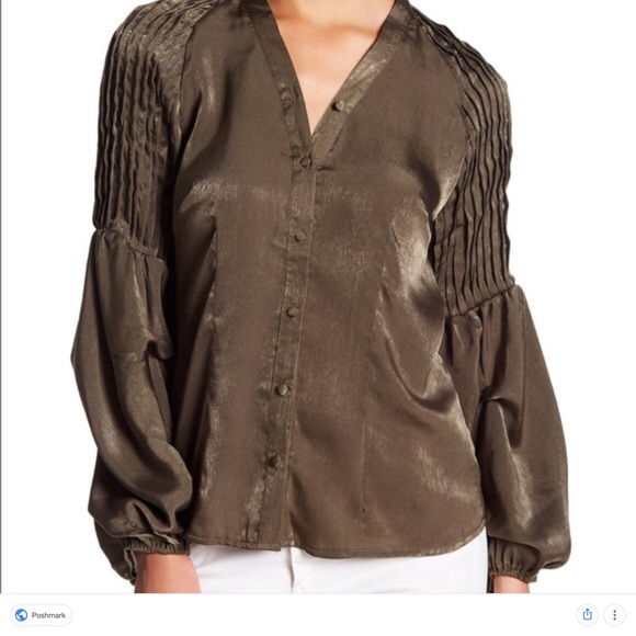 Olive Green Blouse with Bell Sleeves - Picture 2 of 6